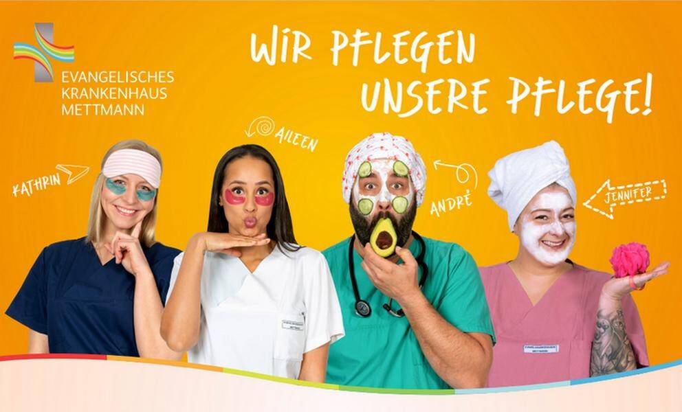  Als Gesichter für die Kampagne fungieren Pflegekräfte aus dem Mettmanner Krankenhaus. 