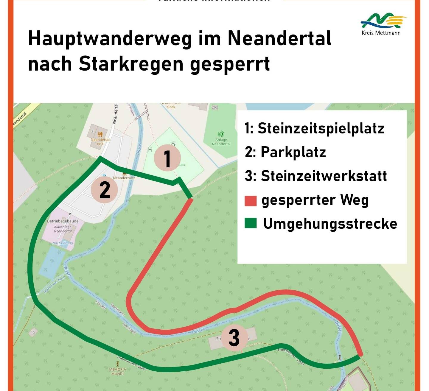 Hauptwanderweg Neandertal gesperrt