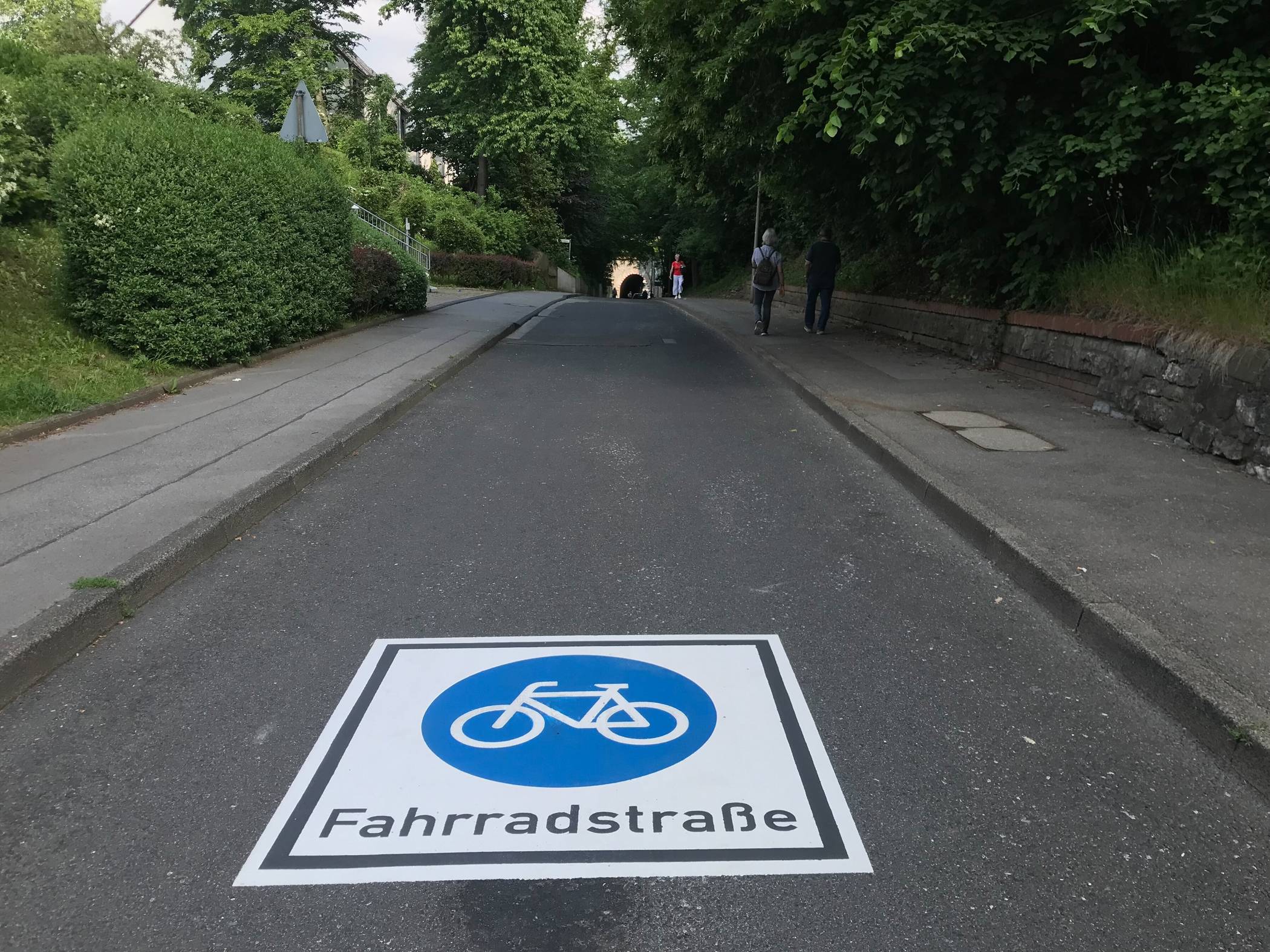  Piktogramme auf der Straße sollen Autofahrern signalisieren, dass Fahrräder hier Vorrang haben. 