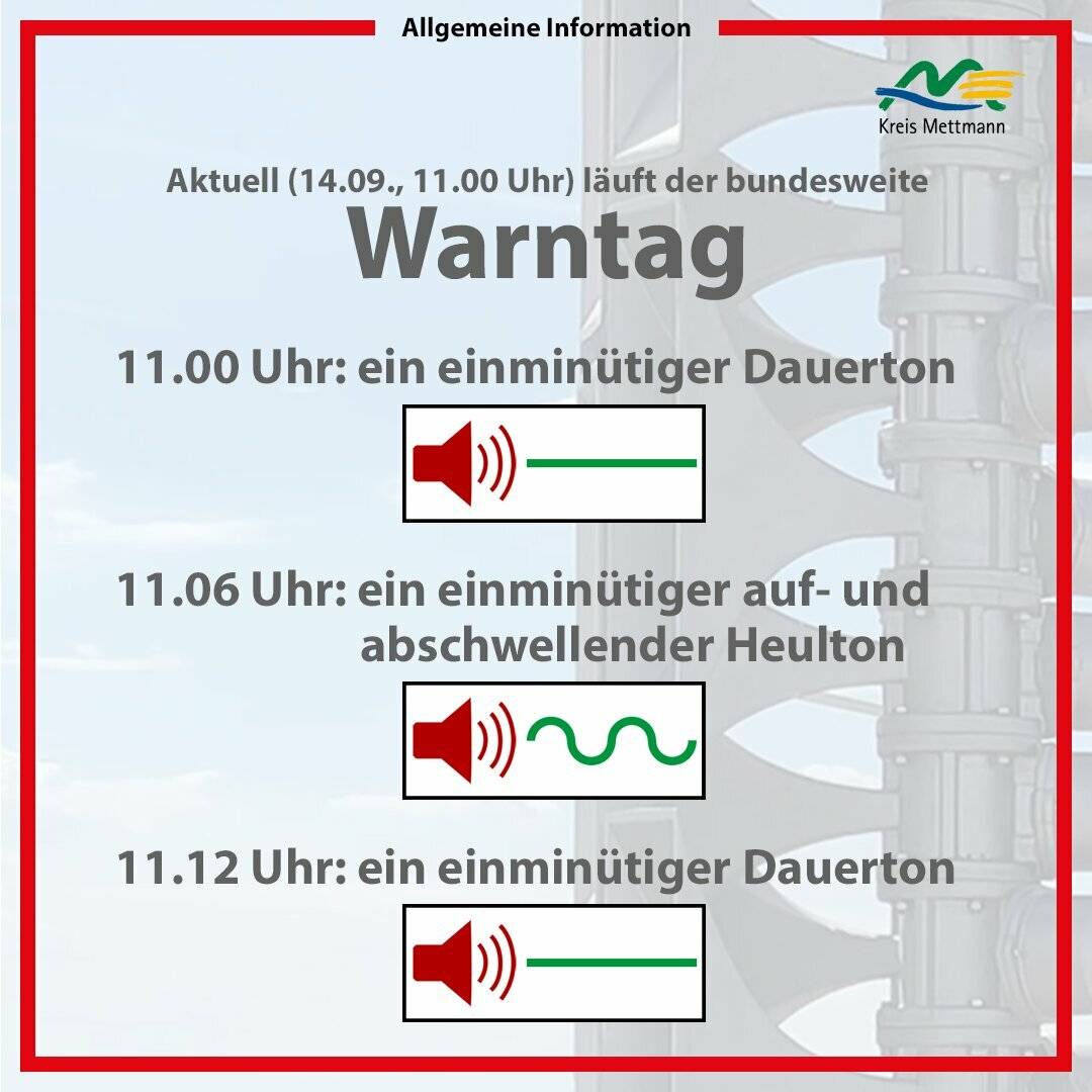 Sirenen-Probealarm und Lautsprecherdurchsagen am Warntag: Bundesweiter Warntag am 14. September
