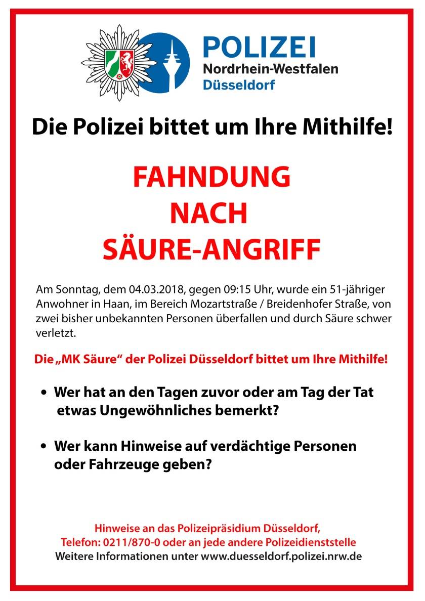 MK "Säure" sucht weiterhin nach Zeugen - Plakataktion im Umfeld des Tatortes