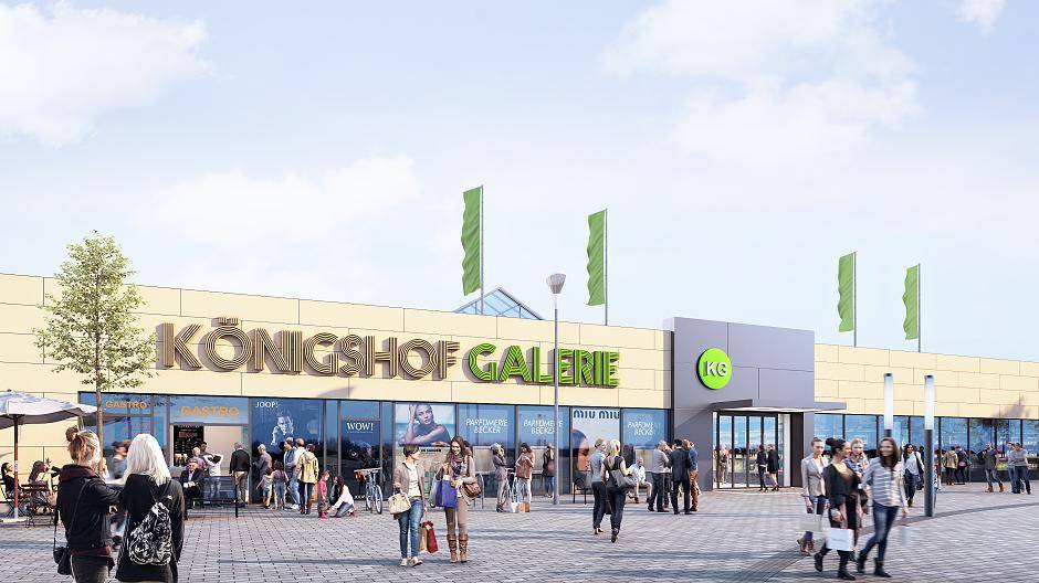 Eingang Am Königshof: Neuer Schriftzug, Schiebetüren und ein...