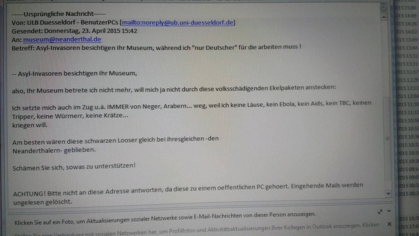  Die Mail wurde von einem anonymen Absender von einer E-Mail-Adresse der Uni Düsseldorf abgesendet. 