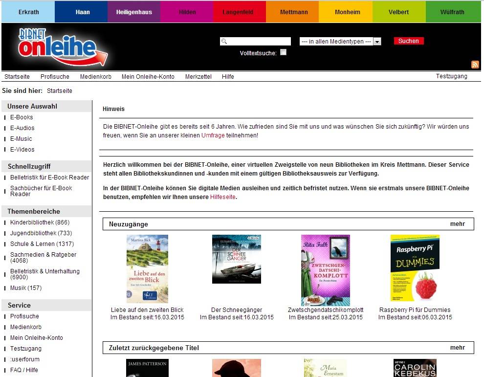  Zu einem Erfolg hat sich die „virtuelle Zweigstelle“ der Bibliotheken im Kreis Mettmann entwickelt. 