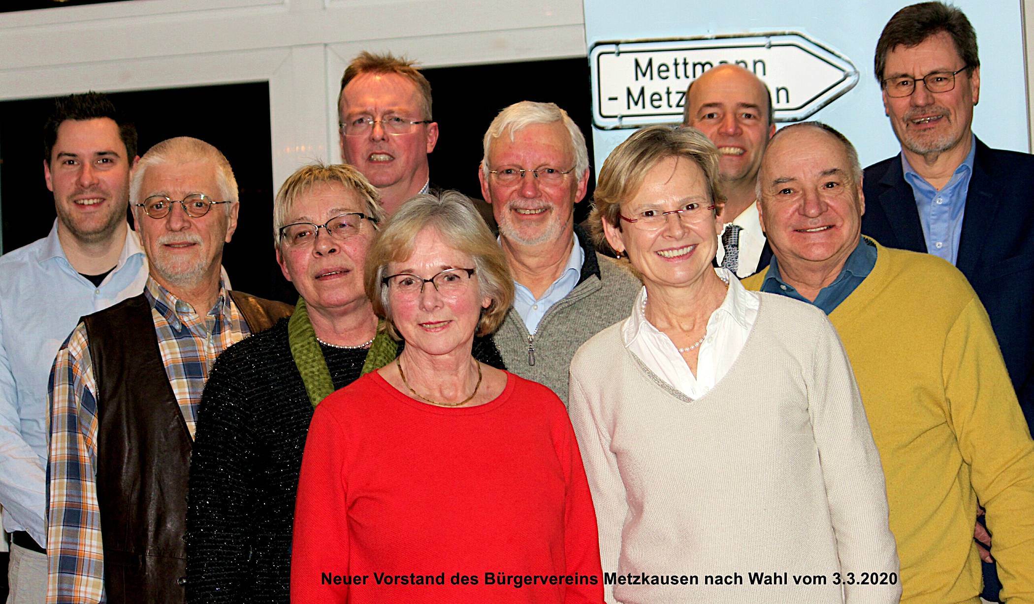  Auf der Jahreshauptversammlung am 3. März 2020 wurde der Vorstand   des Bürgervereins Metzkausen für zwei Jahre neu gewählt: Jonas Bayer,   Walter Lubitz, Anette Regenhardt, Dr. Jörg Siekmöller, Jutta Güth, Dr.   Rainer Jensen, Dr. Elisabeth Niklas, Gregor Neumann, Karl-Heinz Küpper,   Wolfgang Sieger (v.l.n.r.). 