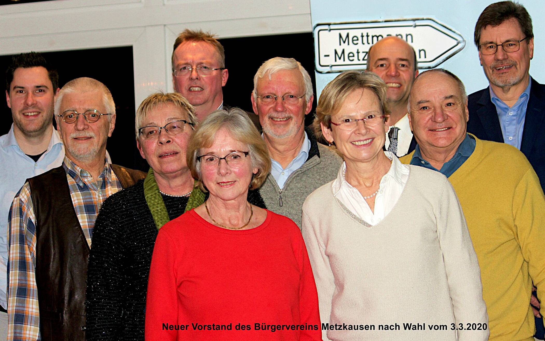  Auf der Jahreshauptversammlung am 3. März 2020 wurde der Vorstand   des Bürgervereins Metzkausen für zwei Jahre neu gewählt: Jonas Bayer,   Walter Lubitz, Anette Regenhardt, Dr. Jörg Siekmöller, Jutta Güth, Dr.   Rainer Jensen, Dr. Elisabeth Niklas, Gregor Neumann, Karl-Heinz Küpper,   Wolfgang Sieger (v.l.n.r.). 