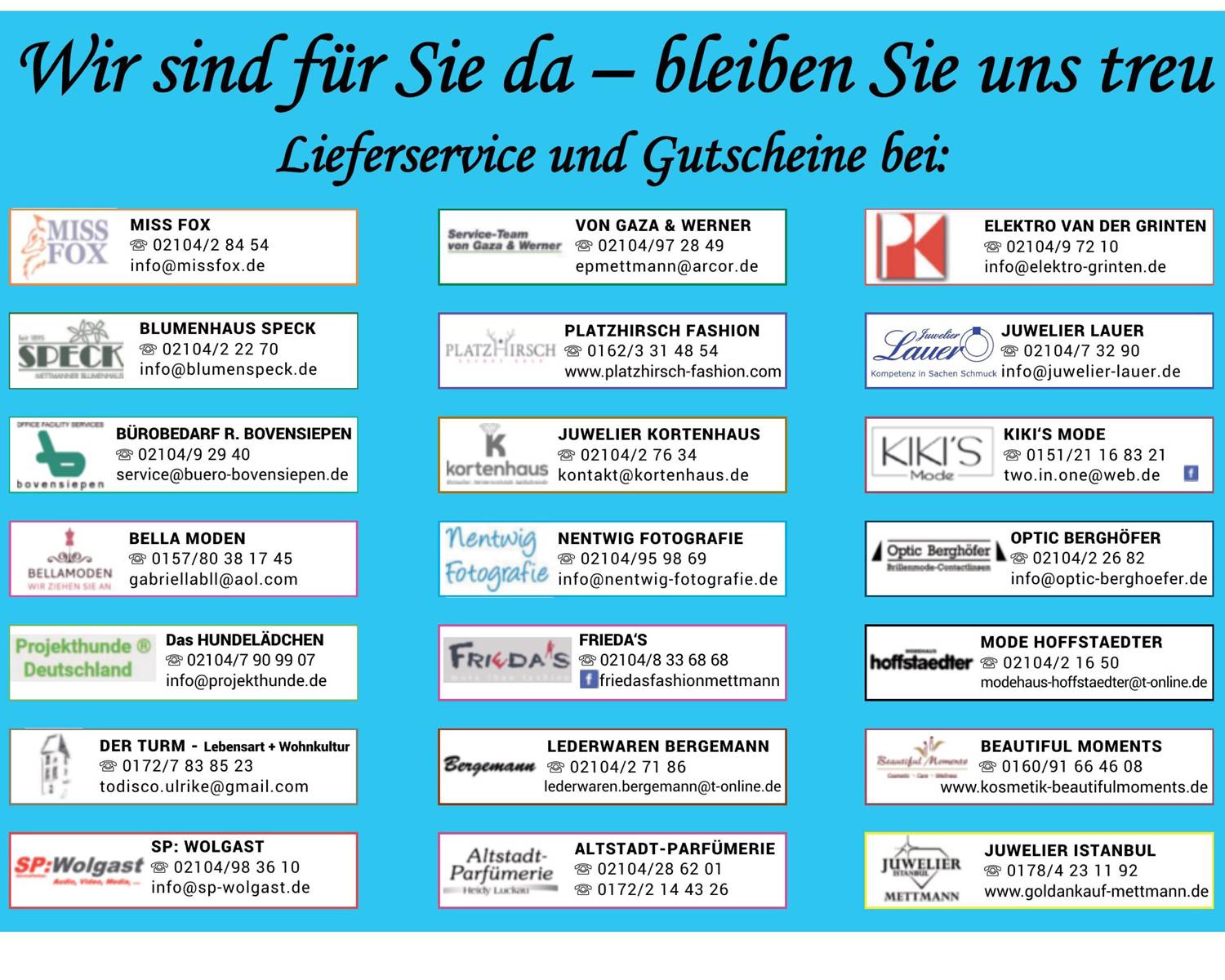  Diese Händler sind nach wie vor zu erreichen. 